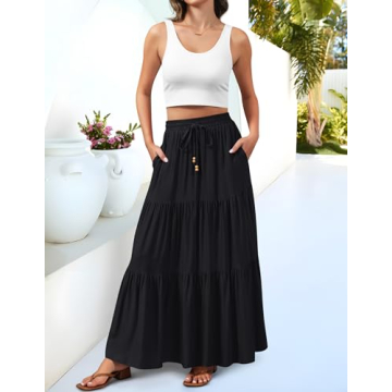 HAEOF Summer Boho Maxi Skirt with Pockets for Women