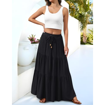 HAEOF Summer Boho Maxi Skirt with Pockets for Women
