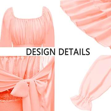 OBBUE Women's Summer Dress Tie Back Square Neck Aline Long Sleeve Layered Swing Mini Dresses Pink XXXL