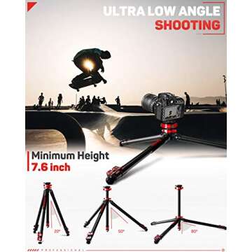 IFOOTAGE 65" Aluminum Camera Tripod, Professional Video Tripod 3 Sections with Centre Pole, Compatib...