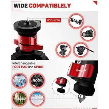 IFOOTAGE 65" Aluminum Camera Tripod, Professional Video Tripod 3 Sections with Centre Pole, Compatible with Canon, Nikon, Sony DSLR Camcorder Video Photography, Max Load 13.2 lbs - TA6S