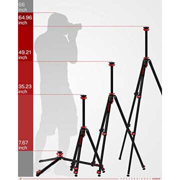 IFOOTAGE 65" Aluminum Camera Tripod, Professional Video Tripod 3 Sections with Centre Pole, Compatible with Canon, Nikon, Sony DSLR Camcorder Video Photography, Max Load 13.2 lbs - TA6S