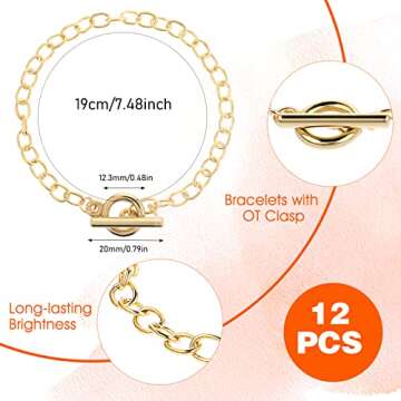 Prasacco 12 Pcs Bracelet Chains for Jewelry Making, Chain Bracelet for Women, Link Chain Bracelets w...