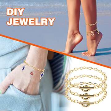 Prasacco 12 Pcs Bracelet Chains for Jewelry Making, Chain Bracelet for Women, Link Chain Bracelets with OT Toggle Clasp, Charm Bracelets for Jewelry Making (Gold)