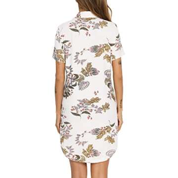 Womens Sleepshirt Short Sleeve Nightgown Soft Sleeping Shirts Loungewear Nightshirts White Flower M