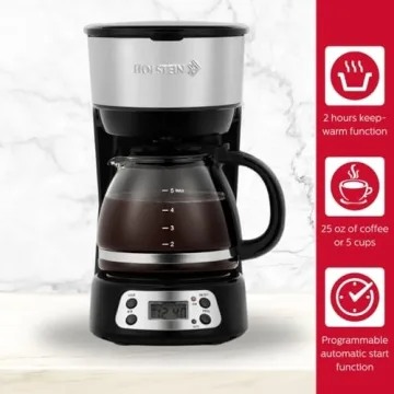 Holstein 5-Cup Programmable Coffee Maker with Auto Pause