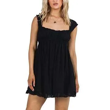 Women Summer Spaghetti Strap Mini Dress Sexy V Neck Backless A Line Short Dress Casual Sleeveless Floral Cami Dress