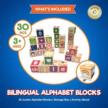 KIDS KORNER Alphabet Blocks Toys for Toddlers - Bilingual Educational Toys, Spanish Learning Toys, S...
