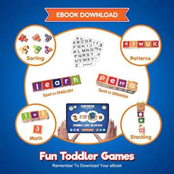 KIDS KORNER Alphabet Blocks Toys for Toddlers - Bilingual Educational Toys, Spanish Learning Toys, Stacking Toys with 30 Wooden Blocks and Toddler Learning Activities eBook