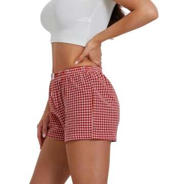 IYOWEL Y2K Boxer Shorts for Womens Low Waist Plaid Lounge Shorts Elastic Cute Gingham Pajamas Bottom...