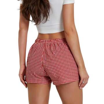 IYOWEL Y2K Boxer Shorts for Womens Low Waist Plaid Lounge Shorts Elastic Cute Gingham Pajamas Bottoms Summer Sleep Shorts Red M