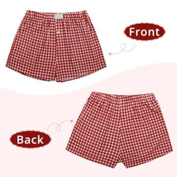 IYOWEL Y2K Boxer Shorts for Womens Low Waist Plaid Lounge Shorts Elastic Cute Gingham Pajamas Bottoms Summer Sleep Shorts Red M