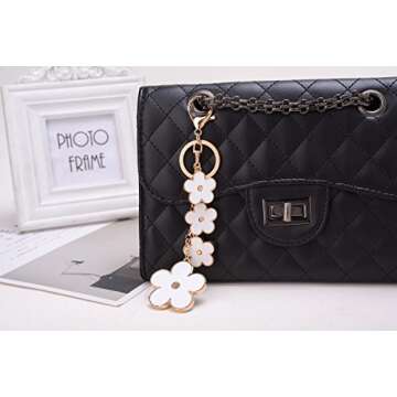 Giftale Women's Flower Bag Charms White Enameled Keychain Purse Accessories,#526-1D