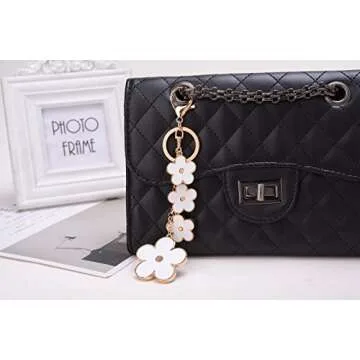 Giftale Women's Flower Bag Charms White Enameled Keychain Purse Accessories,#526-1D