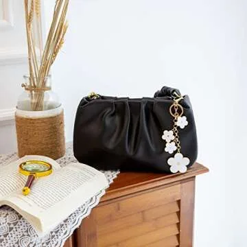 Giftale Women's Flower Bag Charms White Enameled Keychain Purse Accessories,#526-1D