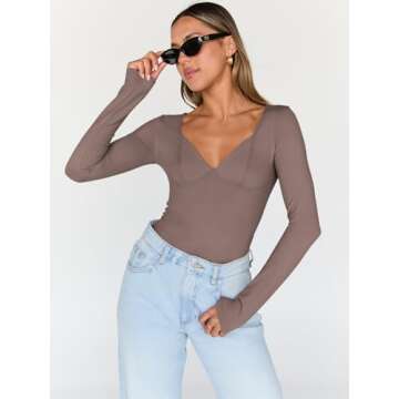 Trendy Queen Womens Tops Trendy Fashion Clothes Going Out Long Sleeve Shirts V Neck Basic Y2K Cute S...