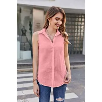 HOTOUCH Women's Cotton Sleeveless Blouse for Office