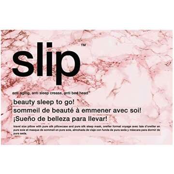 Slip Silk Beauty Sleep to Go, Pink Marble Travel Set - Mulberry Silk 22 Momme Queen Size Silk Pillowcase (20" x 30") with Silk Eye Mask - Soft, Comfortable + Lightweight Silk Eye Mask and Pillowcase