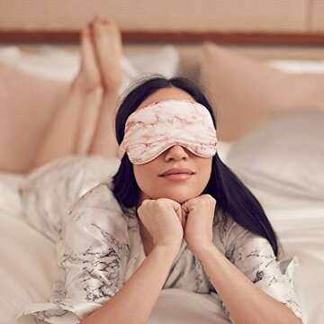 Slip Silk Beauty Sleep to Go, Pink Marble Travel Set - Mulberry Silk 22 Momme Queen Size Silk Pillowcase (20" x 30") with Silk Eye Mask - Soft, Comfortable + Lightweight Silk Eye Mask and Pillowcase