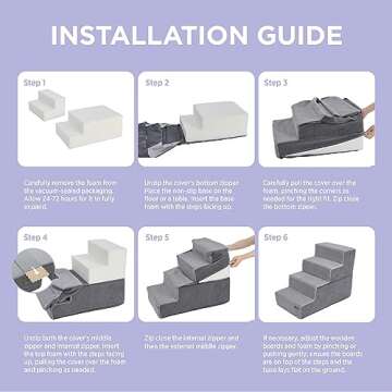 Lesure Dog Stairs for Small Dogs and Cats Foldable Pet Steps for High Beds and Couch with CertiPUR-US Certified Foam and Non-Slip Bottom, Beige, 5 Steps