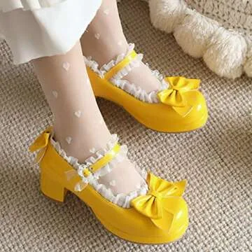 LUXMAX Women Bow Mary Janes Patent Leather Platform Shoes
