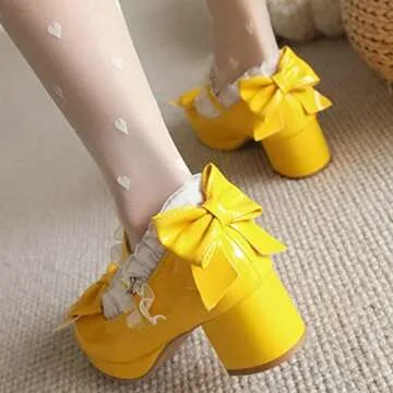 LUXMAX Women Bow Mary Janes Patent Leather Platform Shoes