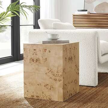 Modway EEI-6273-NAB Cosmos 16" Square Burl Wood Side Table, Natural Burl