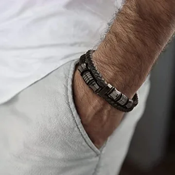 Men's Double-Row Braided Leather Bracelet