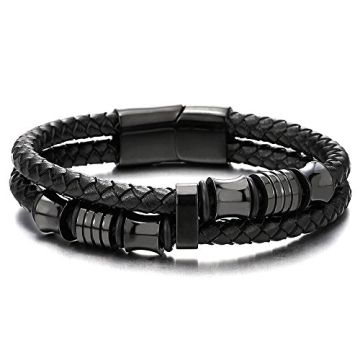Men's Double-Row Braided Leather Bracelet