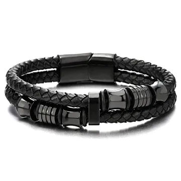 Men's Double-Row Braided Leather Bracelet