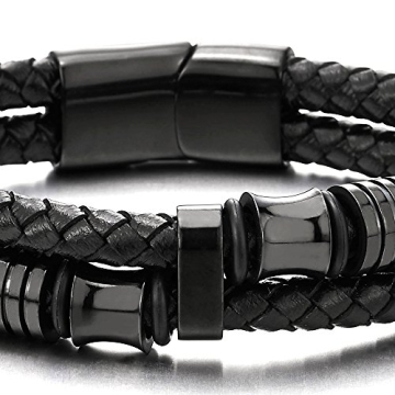 Men's Double-Row Braided Leather Bracelet