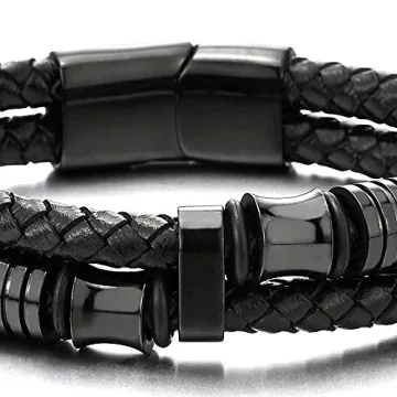 Men's Double-Row Braided Leather Bracelet