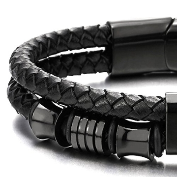 Men's Double-Row Braided Leather Bracelet