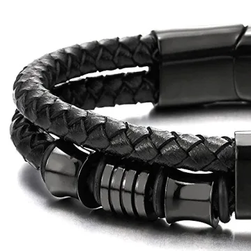 Men's Double-Row Braided Leather Bracelet