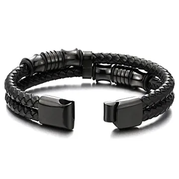 Men's Double-Row Braided Leather Bracelet