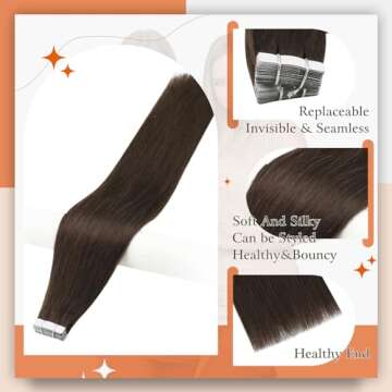 Full Shine Tape in Real Human Hair Extensions 16Inch Dark Brown Color Seamless Tape in Extensions Sk...
