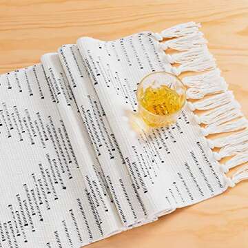 Boho Table Runner, Cotton Woven Table Runner with Tassels Farmhouse Style Dining Table Runner Braided for Dining Kitchen Wedding Party Holiday Decor, Red and Cream, Set of 4