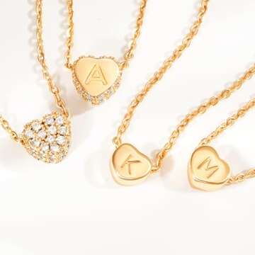 Tiny Gold Initial Heart Necklace-14K Gold Plated Handmade Dainty Personalized Letter Heart Choker Necklace For Women Necklace Jewelry
