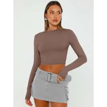 Trendy Queen Womens Long Sleeve Crop Tops Basic Slim Fitted Shirts Casual Fashion 2025 Going Out Y2k...