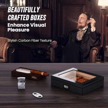 Mojgar Handmade Wooden Cigar Humidor Desktop,20-30 Counts Capacity,Travel Glass Top Cigar Box Portab...
