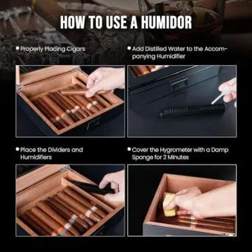 Mojgar Handmade Wooden Cigar Humidor Desktop,20-30 Counts Capacity,Travel Glass Top Cigar Box Portable with Digital Hygrometer,Humidifiers and Divider,Suitable for Home,Office,Bar,Carbon Fiber