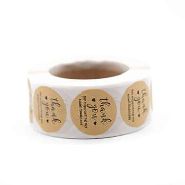Yoget Thank You Stickers Roll - 500 Labels, Eco-friendly