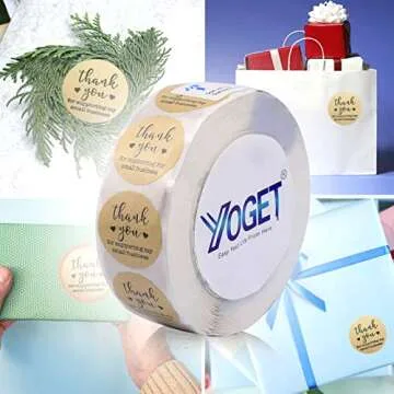 Yoget Thank You Stickers Roll - 500 Labels, Eco-friendly