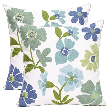 Pilmandu Pack of 2 Embroidered Decorative Throw Pillow Cover 18x18 Inch Farmhouse Floral Pillowcase ...