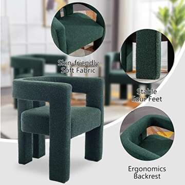 PEIHONGET Accent Barrel Chair Set of 2, Fabric Accent Chairs Dining Chair Modern Arm Chairs wit Curved Open Back Kitchen Armchair for Living Room Bedroom Reception Room Office Dining Room(Emerald)