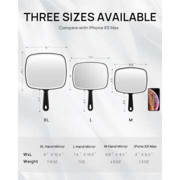 OMIRO Hand Mirror, Extra Large Black Handheld Mirror with Handle, 12.4" L x 9" W