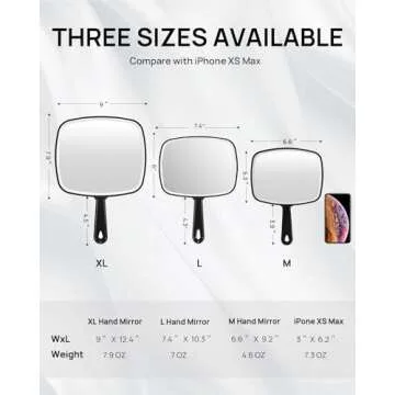 OMIRO Hand Mirror, Extra Large Black Handheld Mirror with Handle, 12.4" L x 9" W