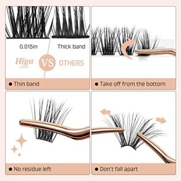 Lash Clusters DIY Eyelash Extensions 72 Pcs Cluster Eyelash Extensions 8-16mm Cluster Lashes D Curl Lash Clusters Thin Stem Eyelash Clusters Reusable Makeup for Self-application (Fluffy R-06 D 8-16mm)