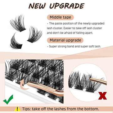 Lash Clusters DIY Eyelash Extensions 72 Pcs Cluster Eyelash Extensions 8-16mm Cluster Lashes D Curl Lash Clusters Thin Stem Eyelash Clusters Reusable Makeup for Self-application (Fluffy R-06 D 8-16mm)