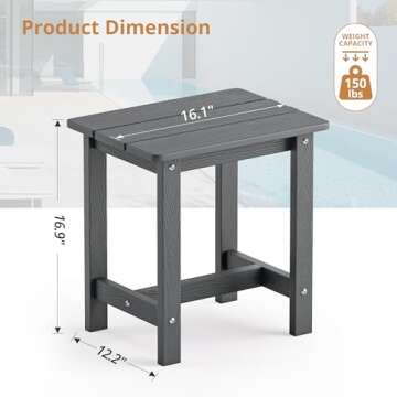 LUE BONA Outdoor Side Table, HDPS Small Outdoor Table, Adirondack Side Table, Outside End Table for Patio, Porch, Deck, Weather Resistant/Easy Maintenance/Indoor or Outdoor Use, Dark Gray